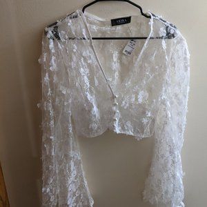 L/XL Bell sleeve Applique Sheer Cropped Cardigan/Top